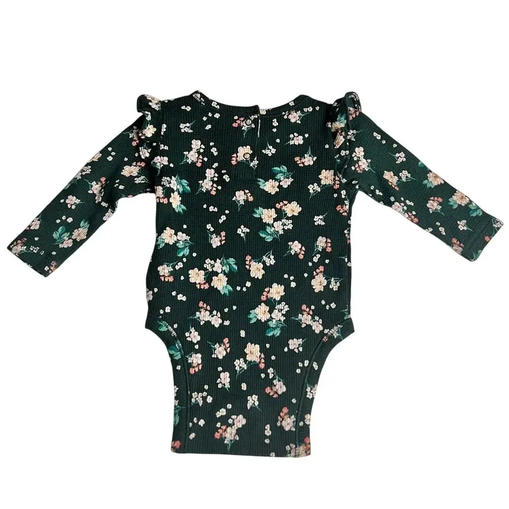 Old Navy Baby Long Sleeve Ruffle Trim Thermal Floral Print Bodysuit Sz 0-3M